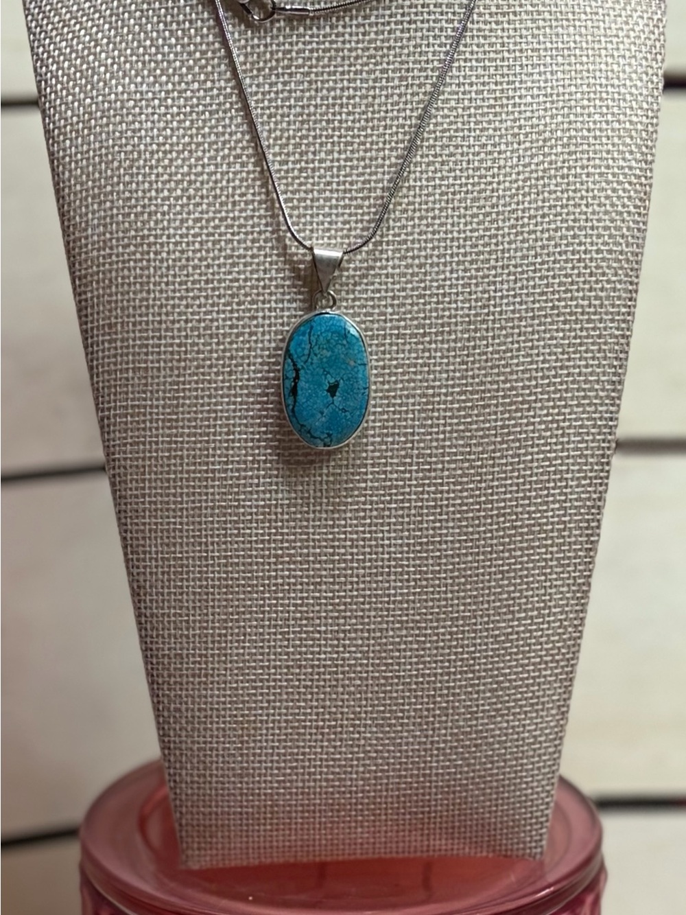 Artisan Turquoise Blue Oval Stone Pendant Necklace